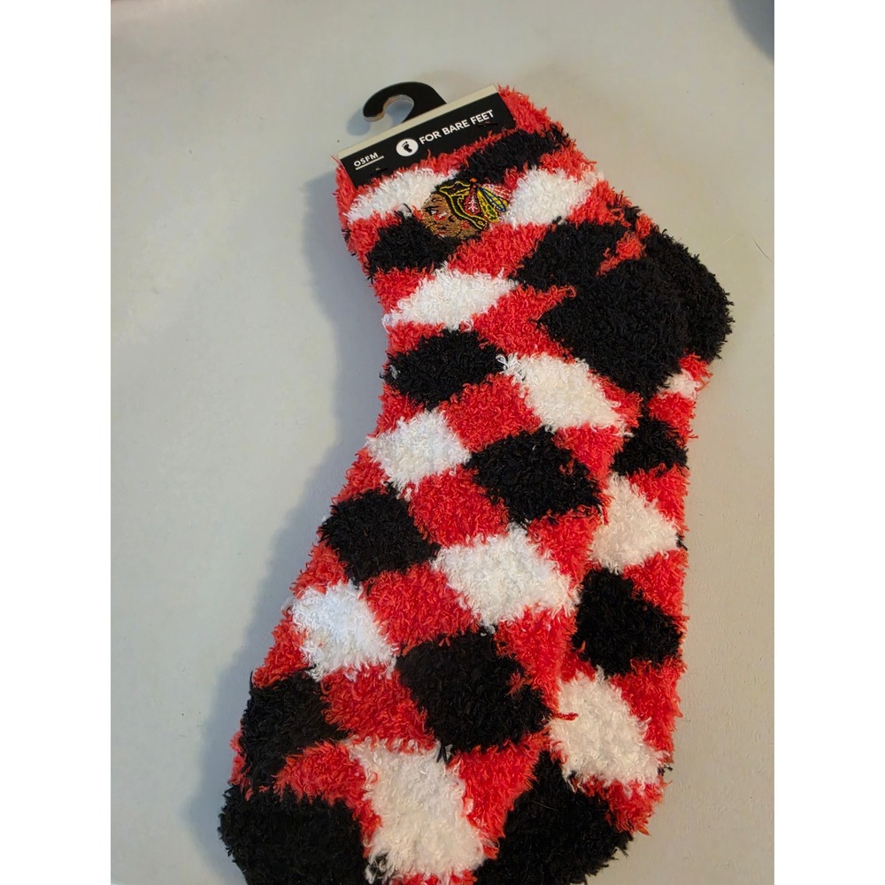 Chicago Blackhawks Socks Bundle For Bare Feet Fuzzy & 3-Pack Crew Socks New